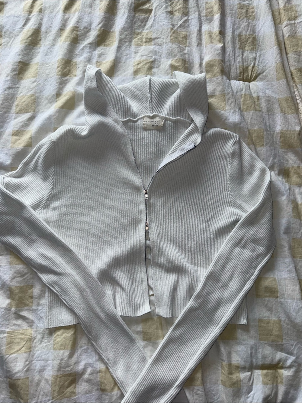 Dreamers White Ribbed Zip Hoodie Cardigan